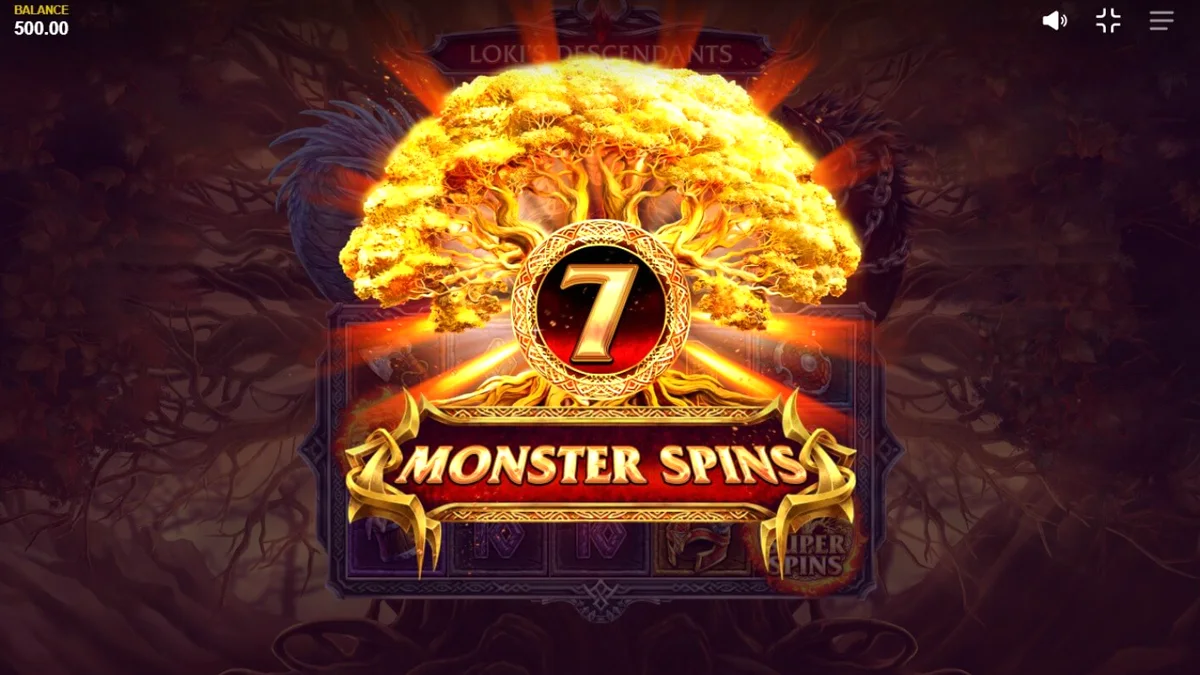 Loki’s Descendants slot game interface na may madilim na Norse mythology theme