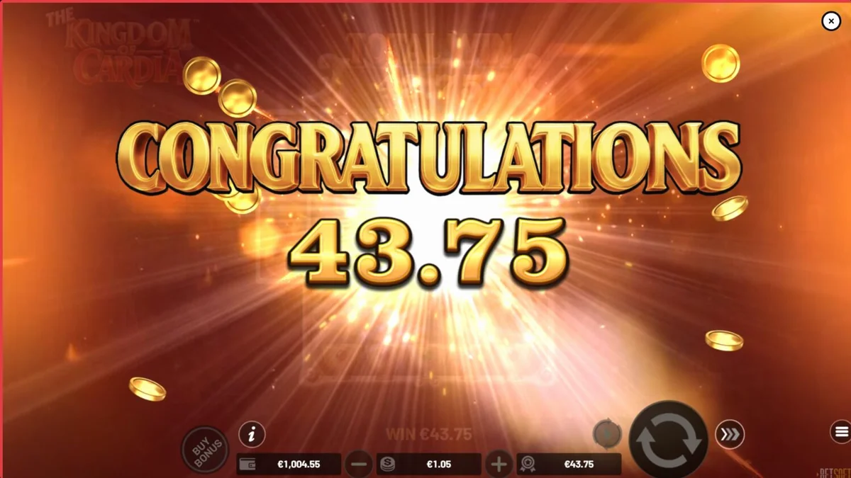 The Kingdom of Cardia slot machine interface featuring fantasy card symbols
